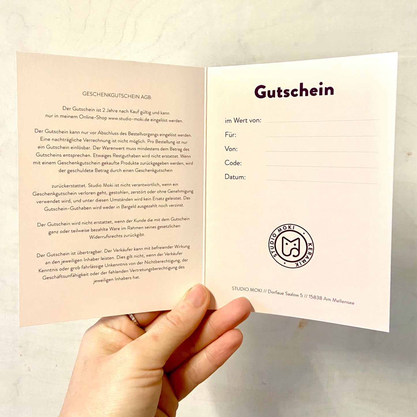 Gutscheinkarte Studio Moki