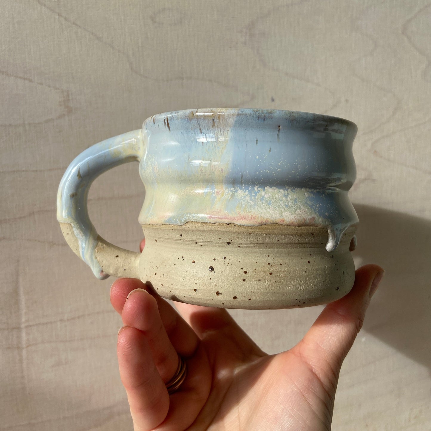Wavie Tasse Keramik handgefertigt unikat Kaffee Tee Sunset hellblau rosa online kaufen