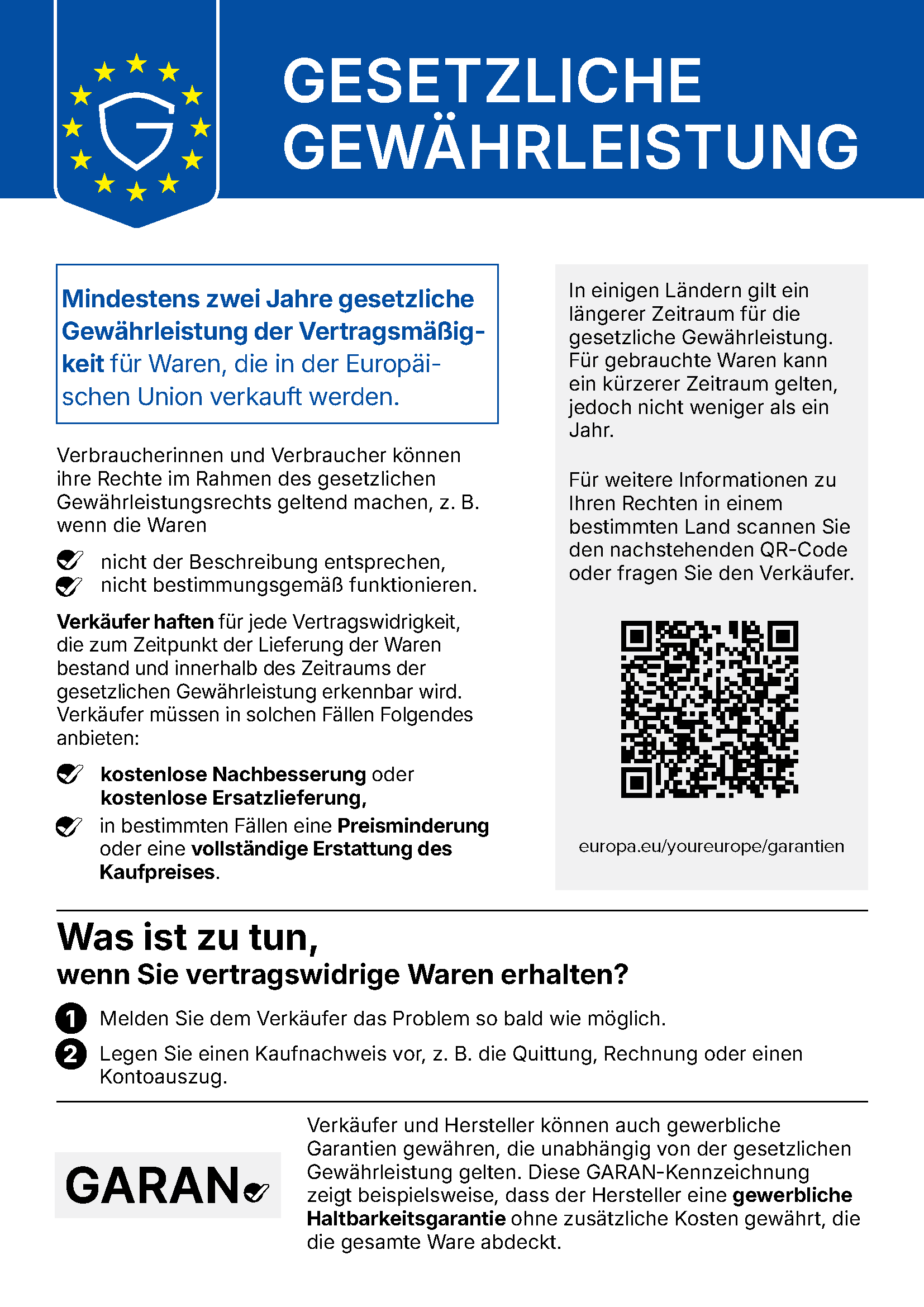 Gesetzliche Gewährleistung EU DE