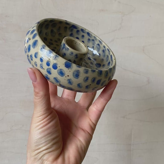 Fritzi Kerzenständer Blau Keramik Handgefertigt Studio Moki 